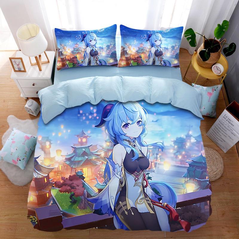 Anime G-Genshin Impact Duvet Cover Pillowcase Anime Girl Bedding Set Adult Boy Teen Children Bedroom Decoration Queen King Size