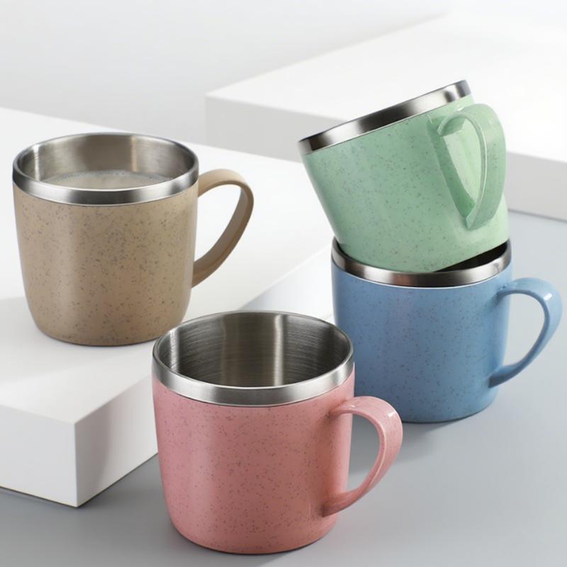 Stainless Steel Wheat Straw Element Cup Portable Double Wall Heat-insulating Coffee Tumbler Household Anti-scalding Drinking Mug