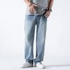 Spring Summer Men's Jeans Straight Denim Pants Elastic Waist Cotton Streetwear Male Wide Baggy Casual Blue Trousers