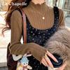 La Chapelle Women's Mock Neck Ruffled Knit Sweater