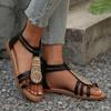 Fashion Ankle Strap Braided Roman Sandals for Women 2025 Summer Shiny Crystal Flat Sandals Woman Comfortable Soft Non Slip Beach Shoes