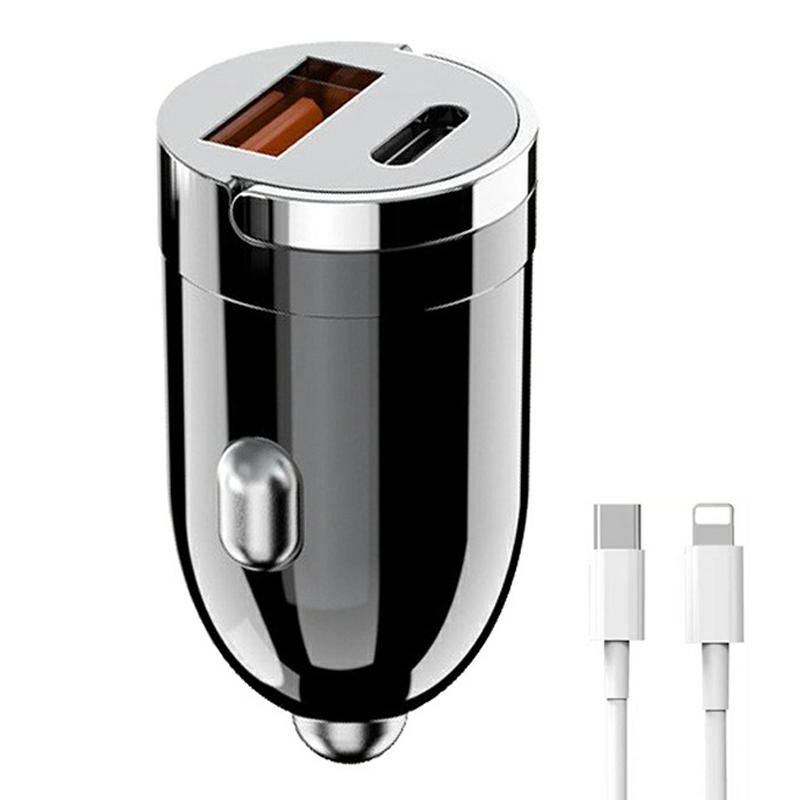 

G20 12-24V 120W USB+Type-C Адаптер для швидкої зарядки телефону Автомобільний зарядний пристрій з кабелем Type-C до 8Pin