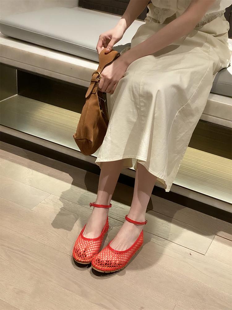 Mesh Breathable French Fairy Style Single Shoes Women 2025 New Summer Round Head Shallow Mouth Ankle Strap Flat With Skirt Tide