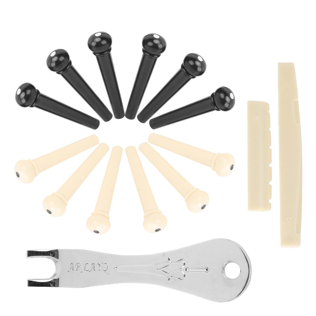 12Pcs Acoustic Guitar Bridge Pin Set Folk String Peg Kit Accessory with Saddle Nut Puller