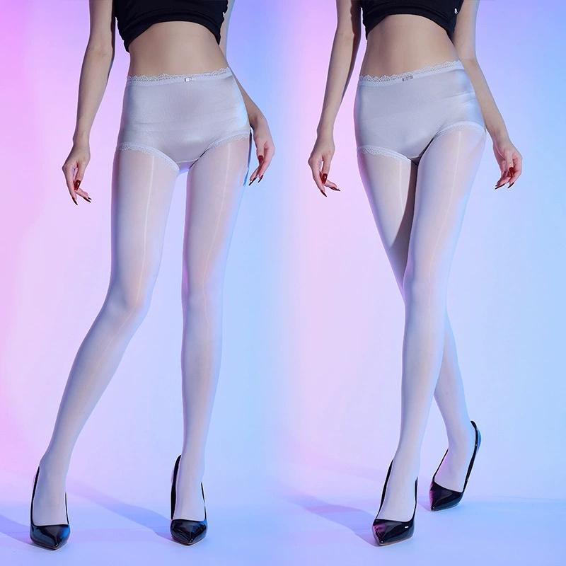 Luxury Horse Oil Women Stockings Lace Seamless Crotch Smooth Silky Tights Night Club Ladies High Waist Skinny Shaping Pantyhose