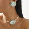 Kamelien-Perlen-Choker Retro Blume Perlenkette Elegante Kamelienkette Ohrringe für Hochzeitsparty Dating Urlaub