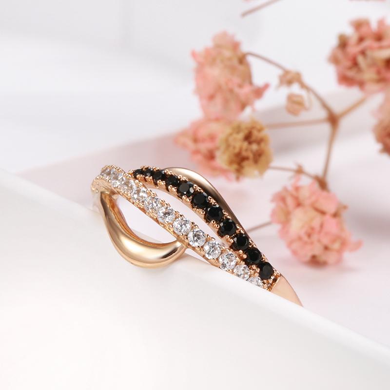Fashion 2 Rows Black Natural Zircon Rings For Women Luxury  Rose Gold Vintage Cross Ring Fine Wedding Jewelry  New