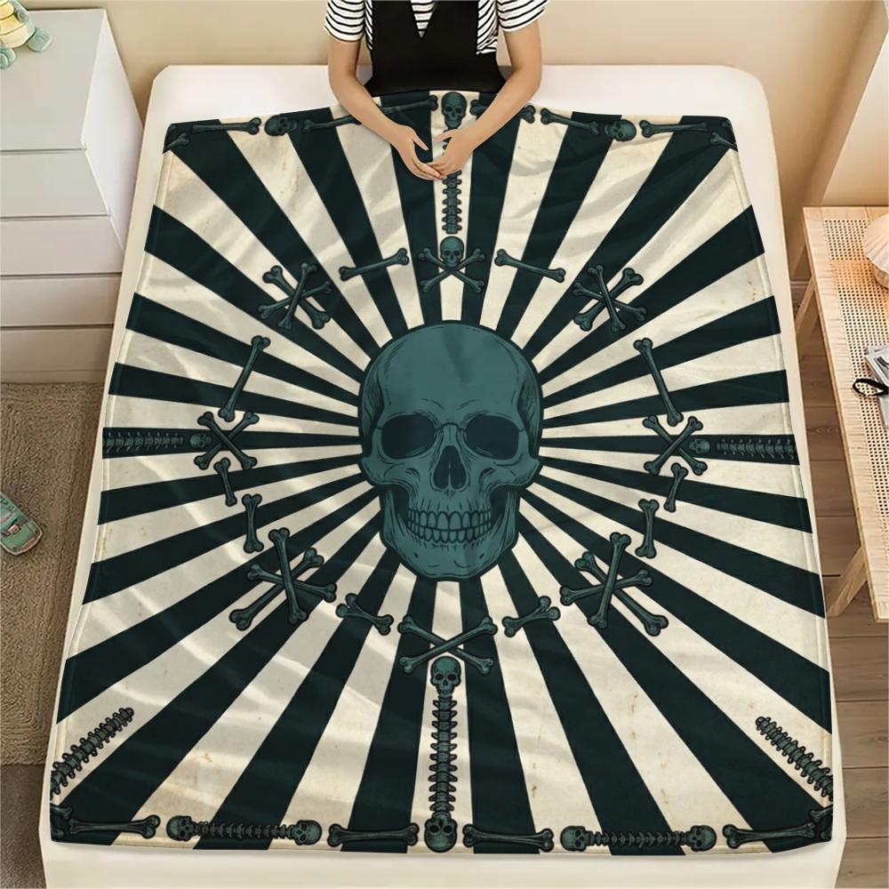 

1Pc Skull Print Flannel Blanket, High quality Comfortable for All Seasons, Home Decor, Warmth and Comfort, Perfect for Christmas Gifts W52 80cm x 120cm