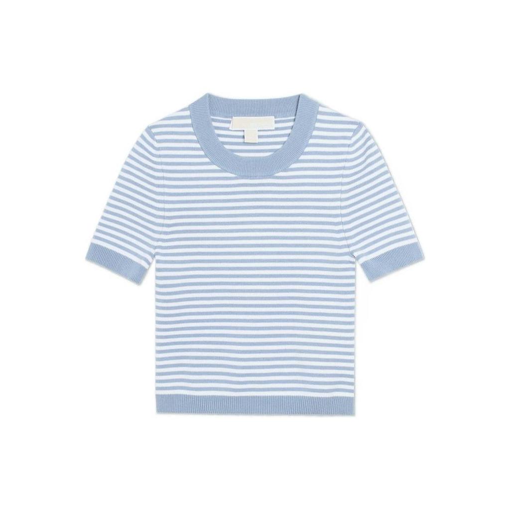 Michael Kors Striped Round Neck Pullover Short Sleeve T-Shirt Women Tops Blue MS260BS5BU424