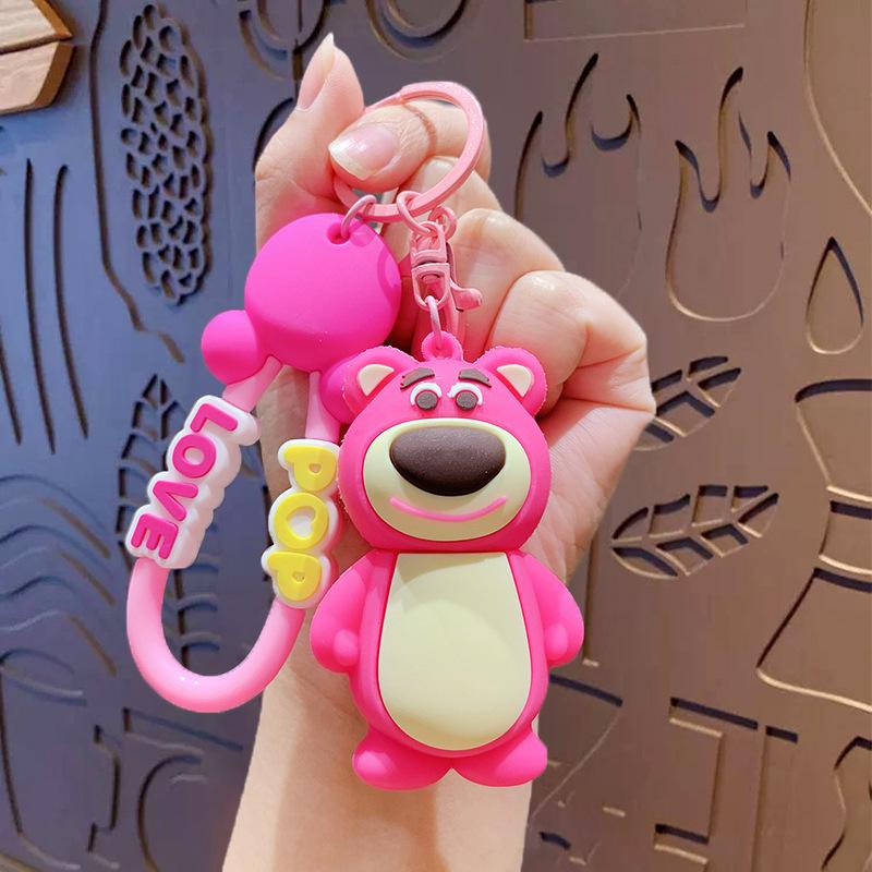 Cute Strawberry Bear Lip Balm Keychain Creative Little Bear Car Bag Pendant Exquisite Small Gift opp bag packaging