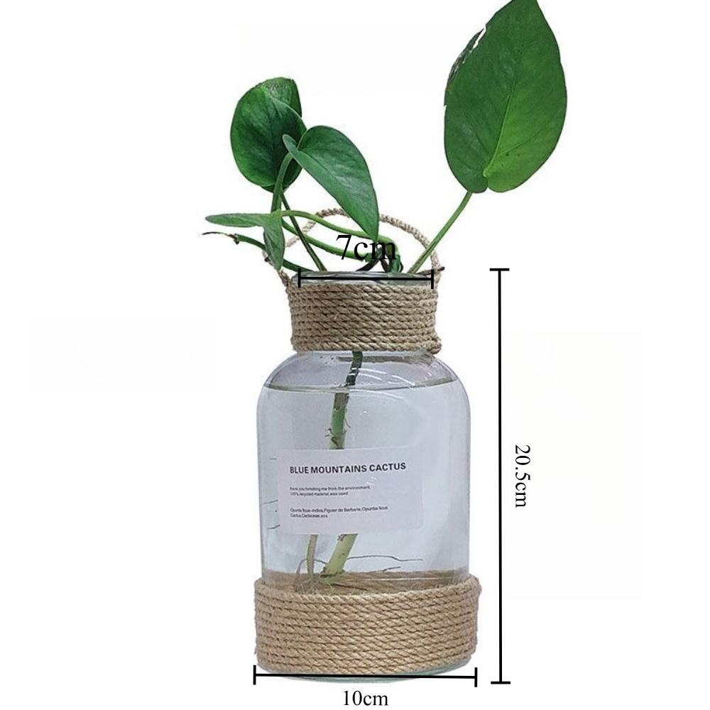 Vintage Nordic Hydroponics Glass Vase Country Style Handmade Hemp Rope Vase for Home Office Restaurant Decorative Plants Fresh