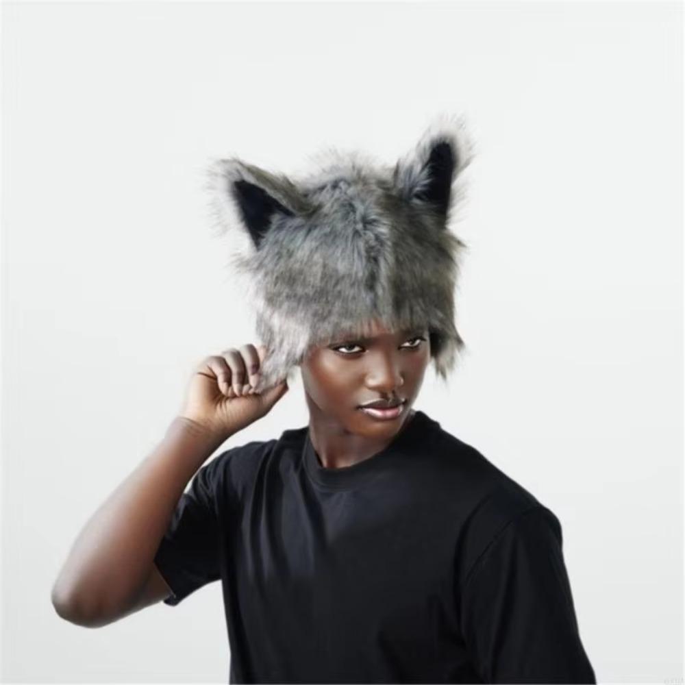 Fluffy Texture Werewolf Paw Mitten Hairy Wolf Hat with Ears Wolf Paw Cosplay Set Carnival Party