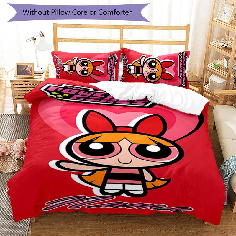 3pcs Custom Name The Powerpuff Girls Bedding Set Duvet Cover Closure Includes 1 Duvet Cover & 2 Pillowcases for All Seasons Bedroom Decor
