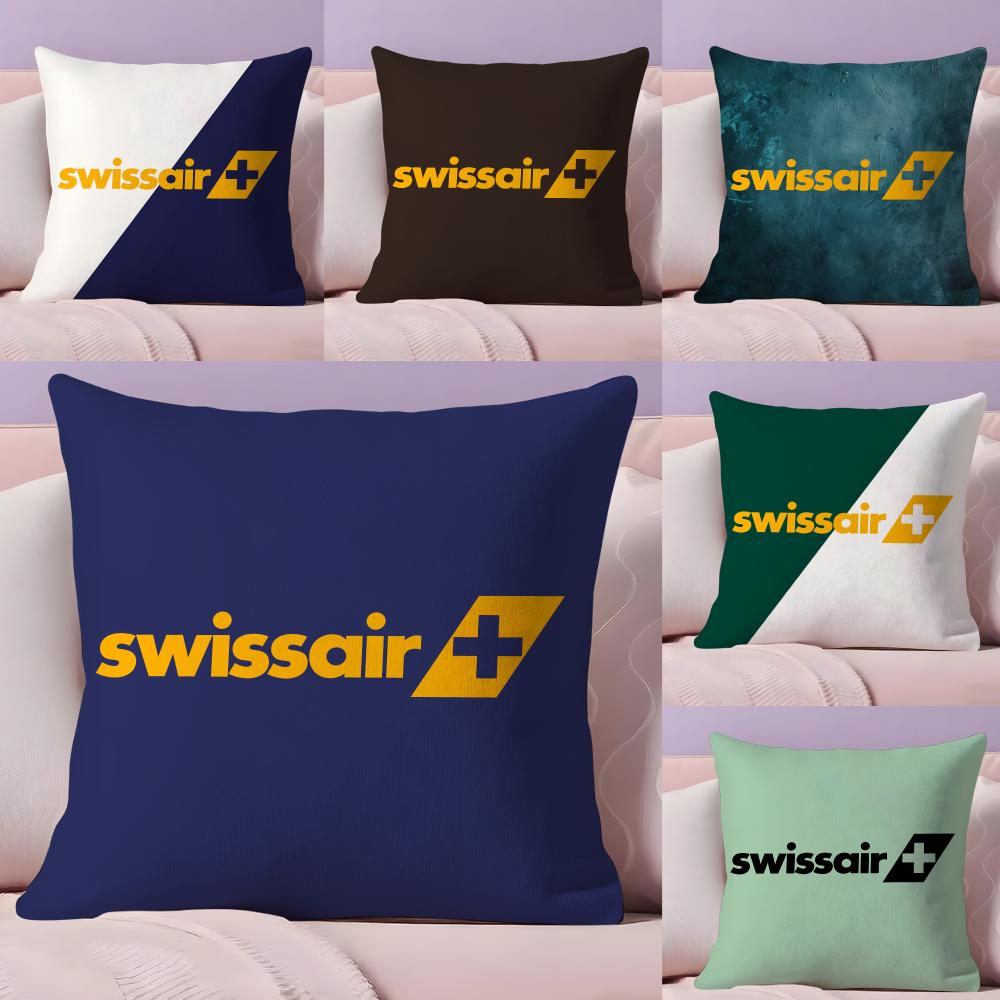 Swissair Travel Souvenir Design SSwissair Pillow Case Silky Short Plush With Invisible Zipper Dustproof Sofa Cushion Cover