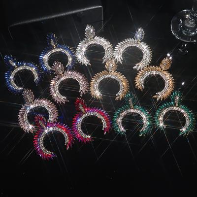 Fashion Geometric C-shaped Colored Glass Rhinestone Earrings for Women, Personalized Exaggerated Stud Earrings and Ear Accessories