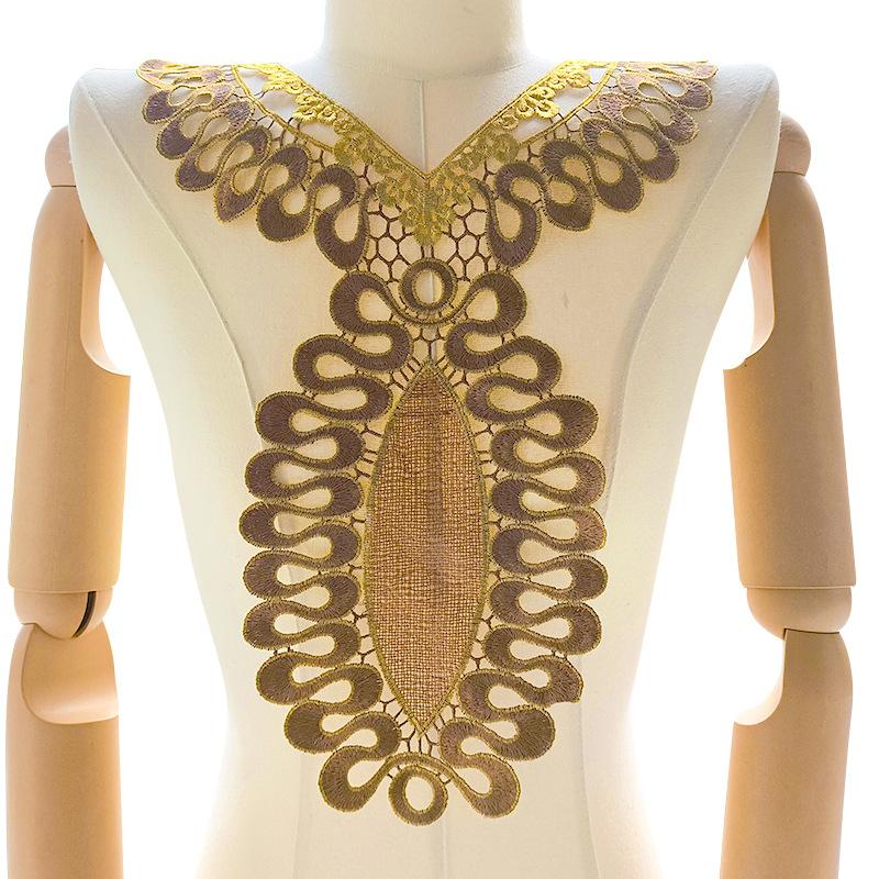 Color Heavy Industry Yarn-dyed Embroidered Collar, Gold Thread Embroidery, Large Fake Collar, Water-soluble Lace Collar, Hollow