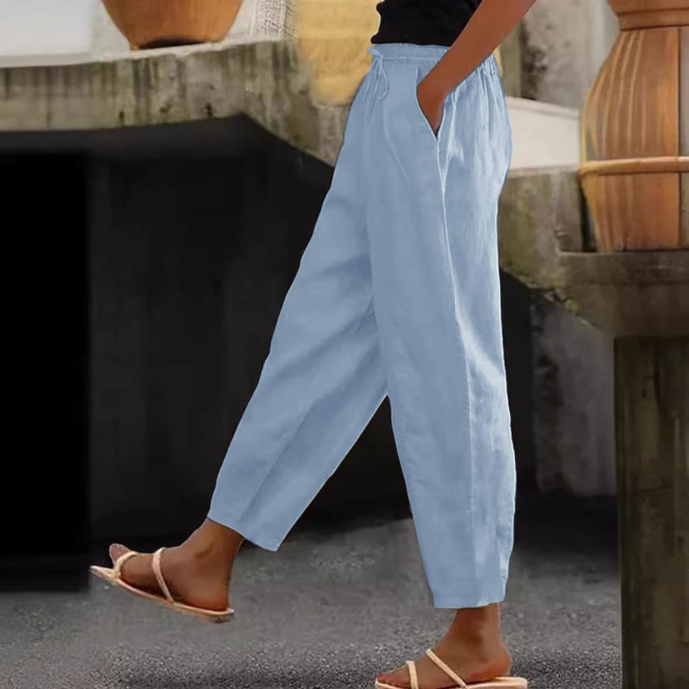 Eleganti Pantaloni da Donna a Vita Alta con Coulisse in Vita, Versatili per Tutte le Stagioni, Dettagli Tasche, Vestibilità Regolare, Pantaloni Casual | Pantaloni in Poliestere