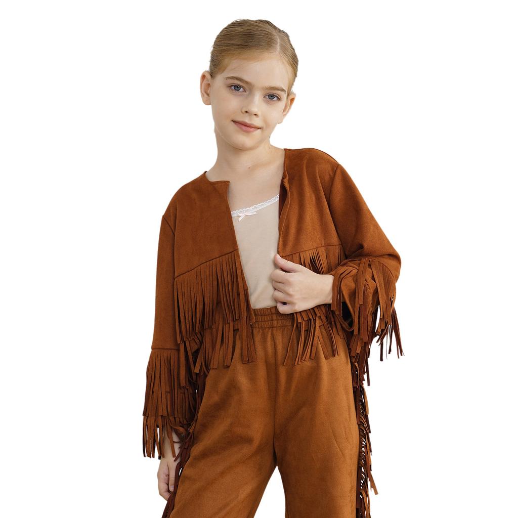 Unisex Westernweste Kostüm Langarm Offen vorne Fransen Quasten Cowboy Cowgirl Verkleidungskleidung