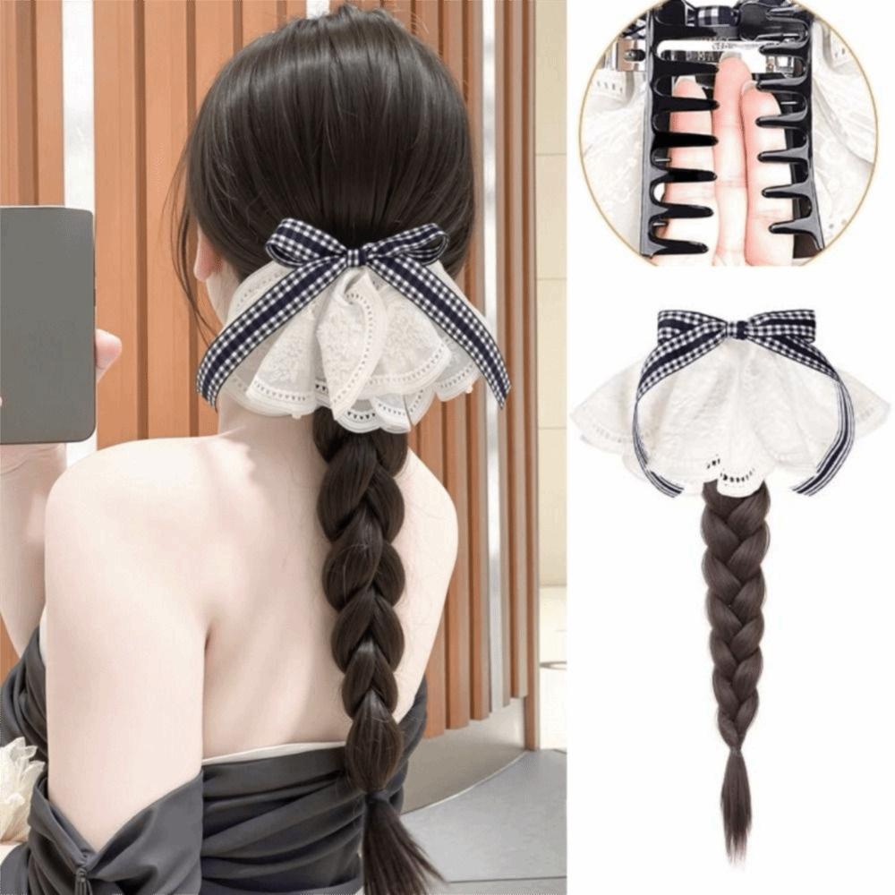 Boxing Braided Bow Lace Hair Bands Ponytail Hair Extension Twist Braid Wig  Daily