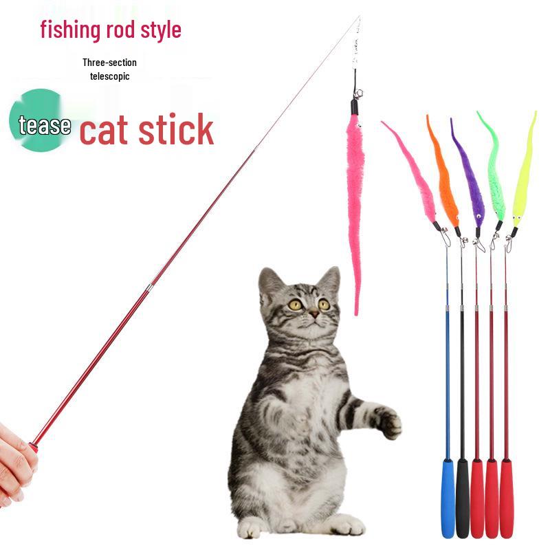 Linen Mouse Cat Teaser Wand with Bell - Boredom Relief Toy for Cats