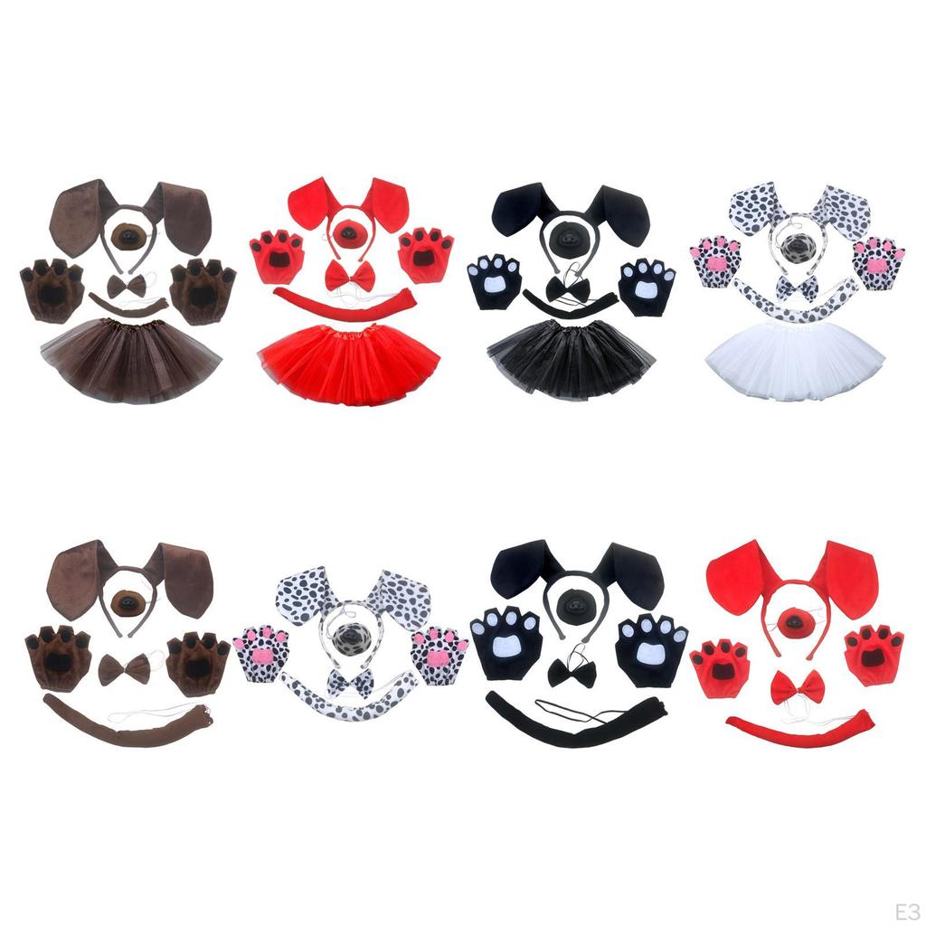 Dog Ears Headband And Long Tail Animal Bow Tie Nose Gifts Costume Accessories Set
