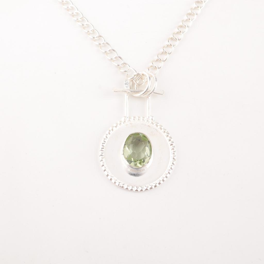 Green Amethyst Gemstone 925 Sterling Silver Jewelry Handmade Girls Pendant 1.4" PP-57-10