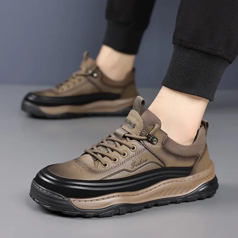 Fashion New Mens Casual Leather Outdoor Sneakers New Winter Genuine Leather Outdoor Running Shoe Antiskid Tennis Walking Sports Shoes