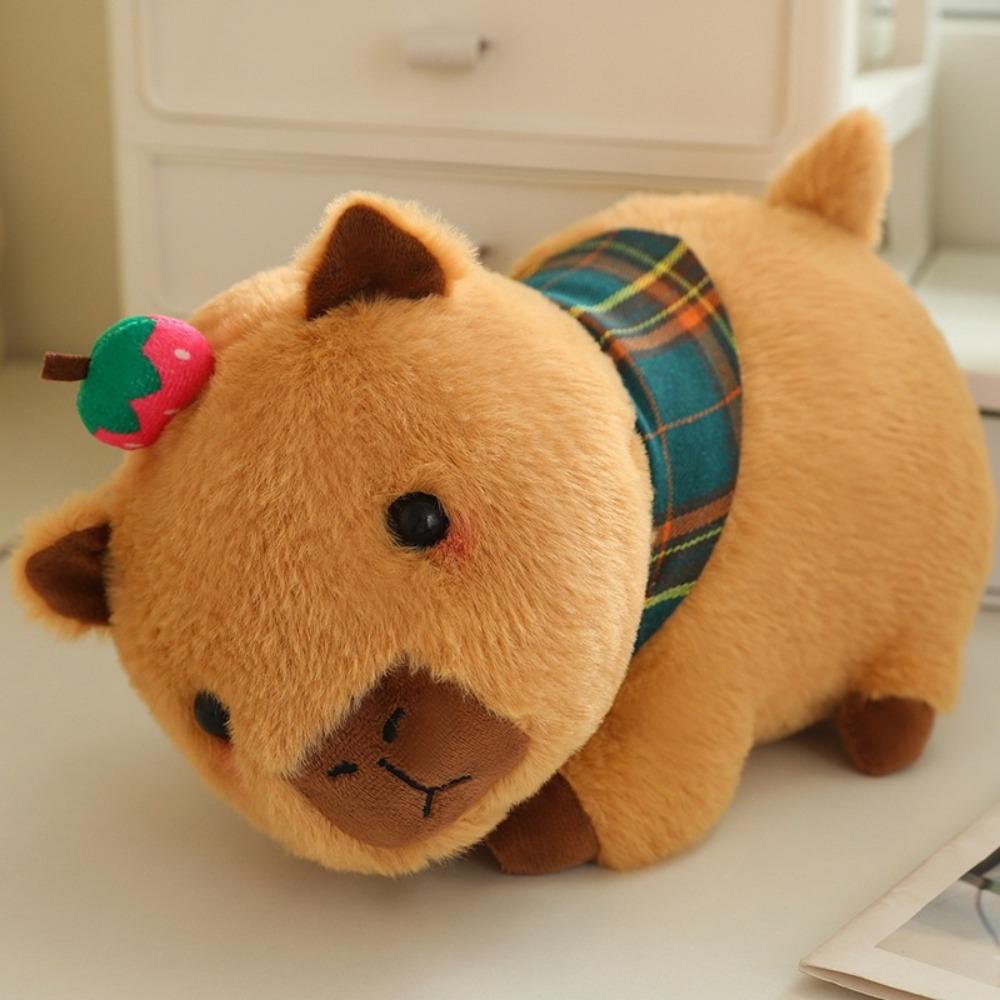Soft Capybara Plush Toy Strawberry Headwear Stuffed Capybara Doll  Children Toys