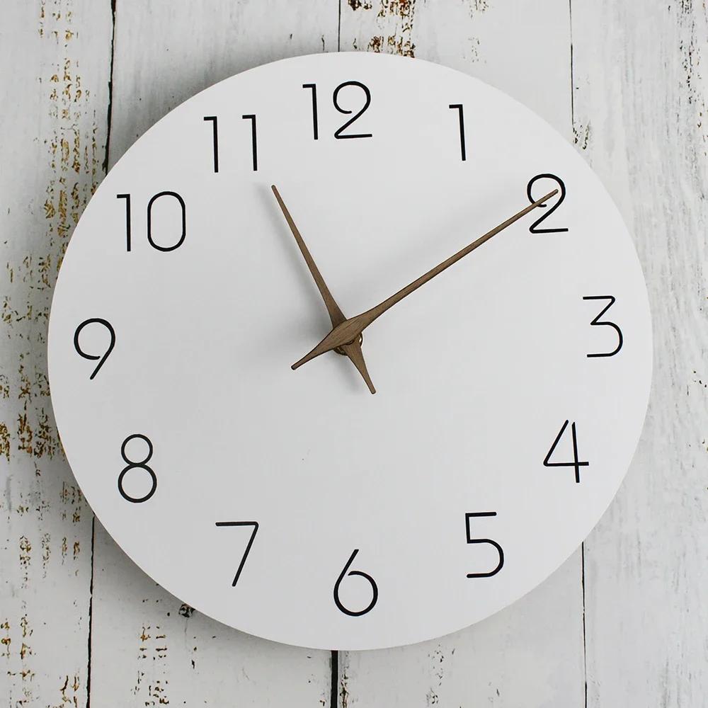 

10-дюймовые бесшумные белые деревянные настенные часы в скандинавском стиле, точность времени, минимализм, настенные декоративные часы для гостиной, спальни 10 inch белый