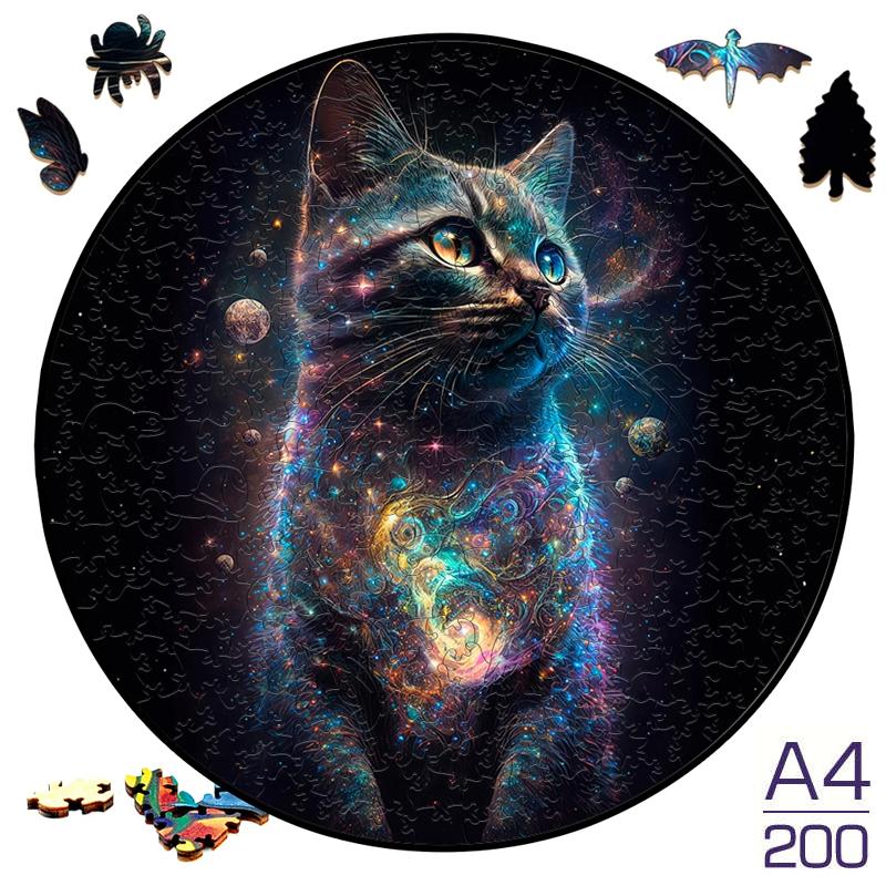 Non-Toxic Interstellar Wooden Puzzle Painted Black Cat Animal Wood Puzzles Round Shaped Jigsaw Puzzle Best Gift For Kid Funny Toy