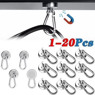 1-20 Stück Starke Neodym-Magnet-Haken Schlüsselanhänger-Haken 360° drehbarer Karabiner Magnetischer Ring Zuhause Küche Bad Aufhänger
