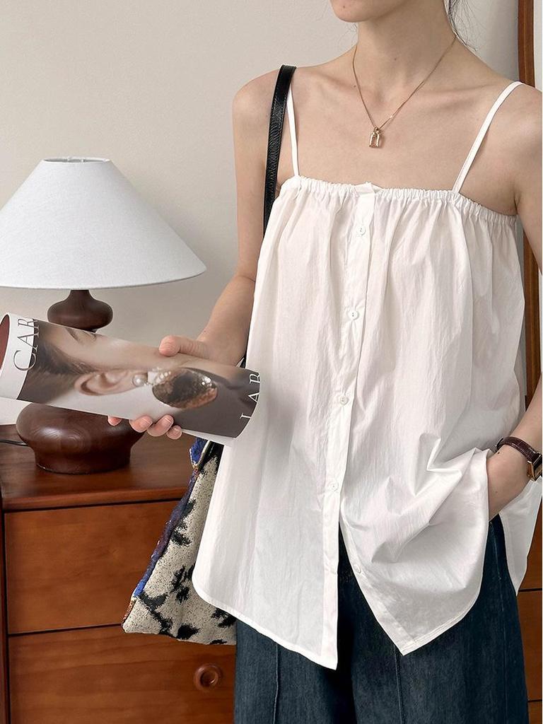 Orange Zhi 2024 Summer Fashionable Loose Solid Color Girly Camisole Tank Top 1602