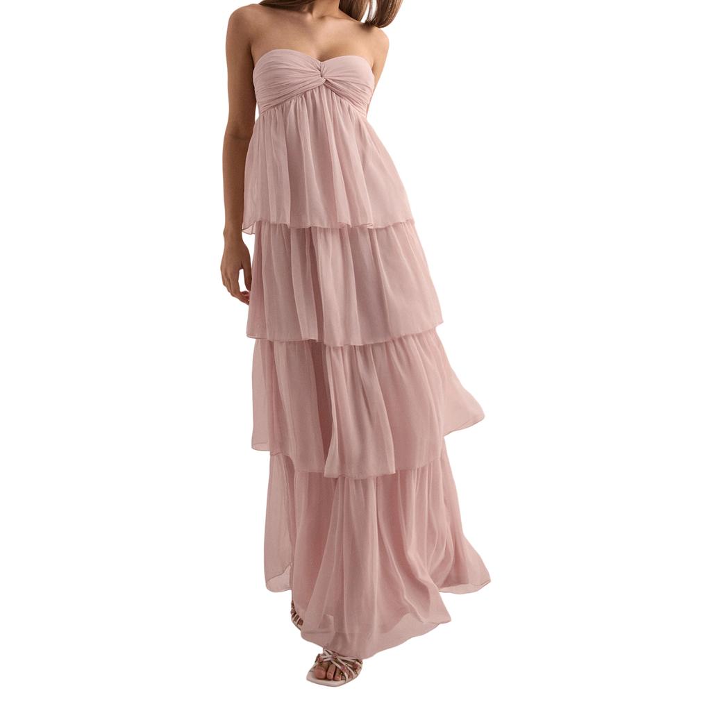 Women's Strapless Long Dress Fashion Sleeveless Tiered Hem Tube Dress Summer Beach Dress