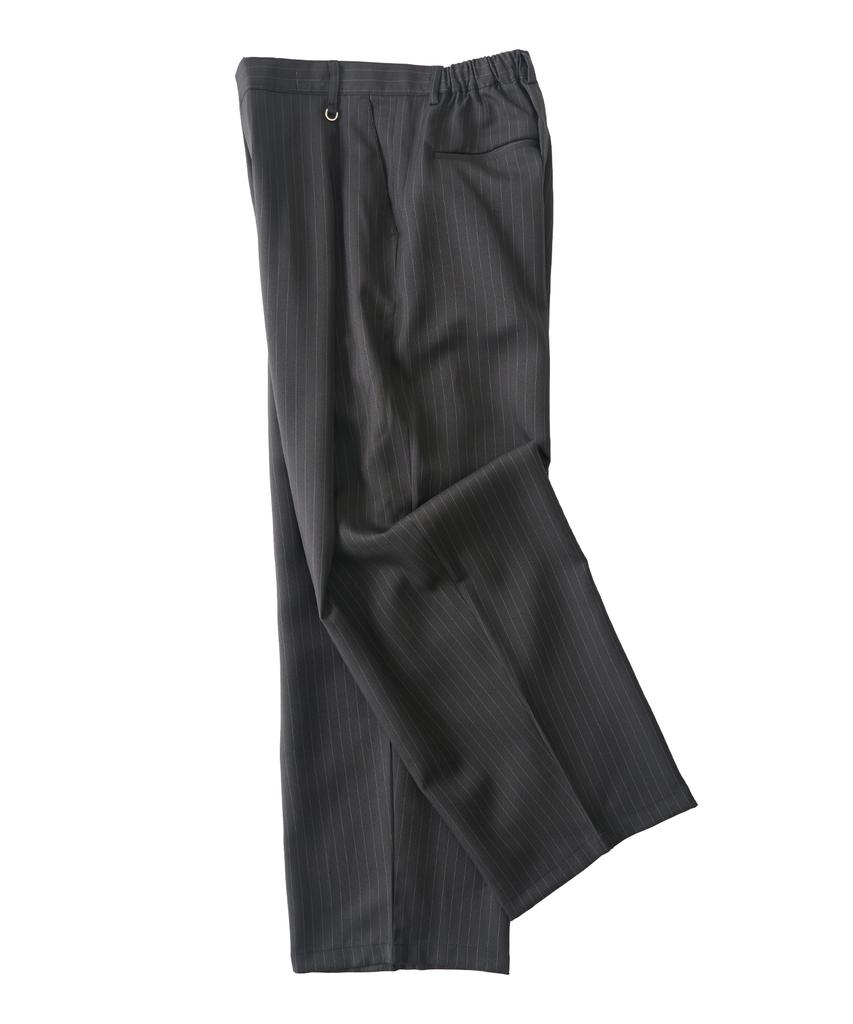 ANALOG MOOD Striped Back-Banded Wide Slacks (Charcoal)