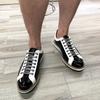 Fashion Luxury Brand Large Size Men's Flat Sneakers 6 To 13 Patent Leather Lace-up Black White Casual Shoes for Men