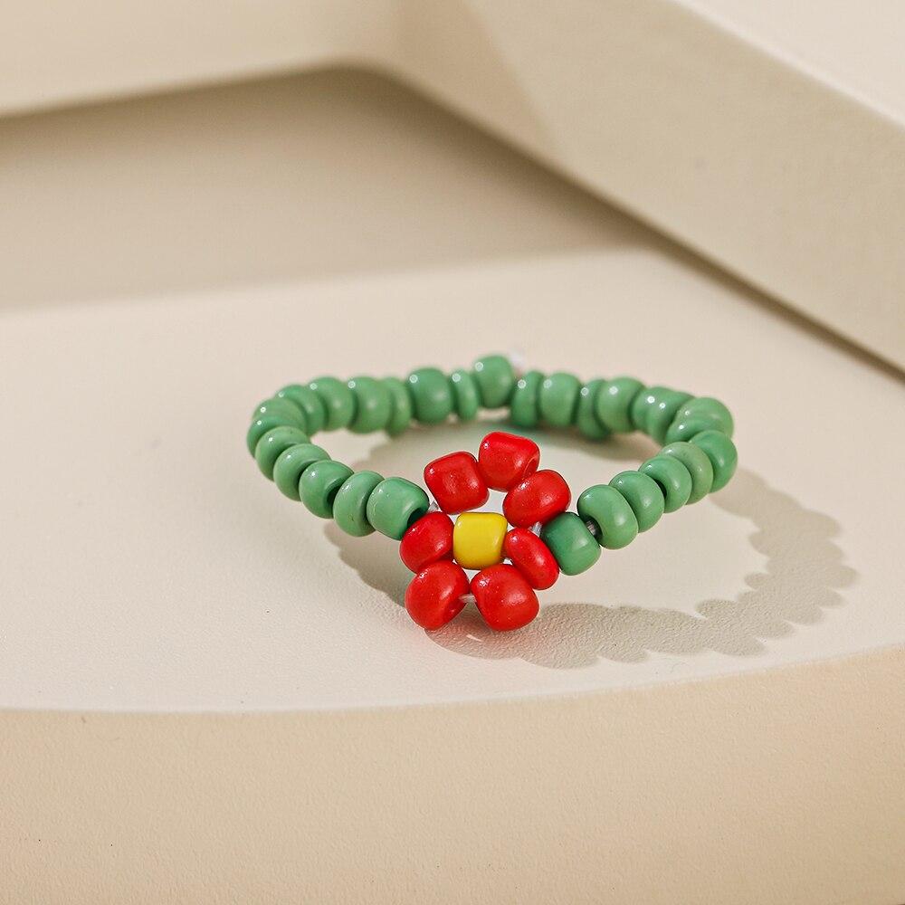 iF ME Mehrfarbiger kleiner Blumenring, koreanische Version, handgewebter Perlenring, Reisperlen-Ring, Damen- und Mädchenschmuck, kleiner Ring im frischen Stil
