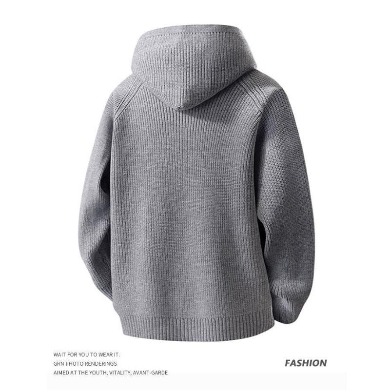 Men S Hooded Knit Cardigan Loose Casual Solid Color Outerwear