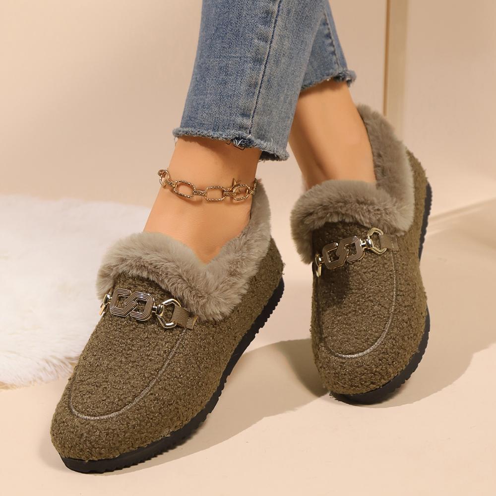 Fashion Luxury Sheep Fur Lined Loafers Women Lambswool Shoes Ladies Winter Slip on Furry Flats Cotton Wool Mocasine Femme Barefoot Boots