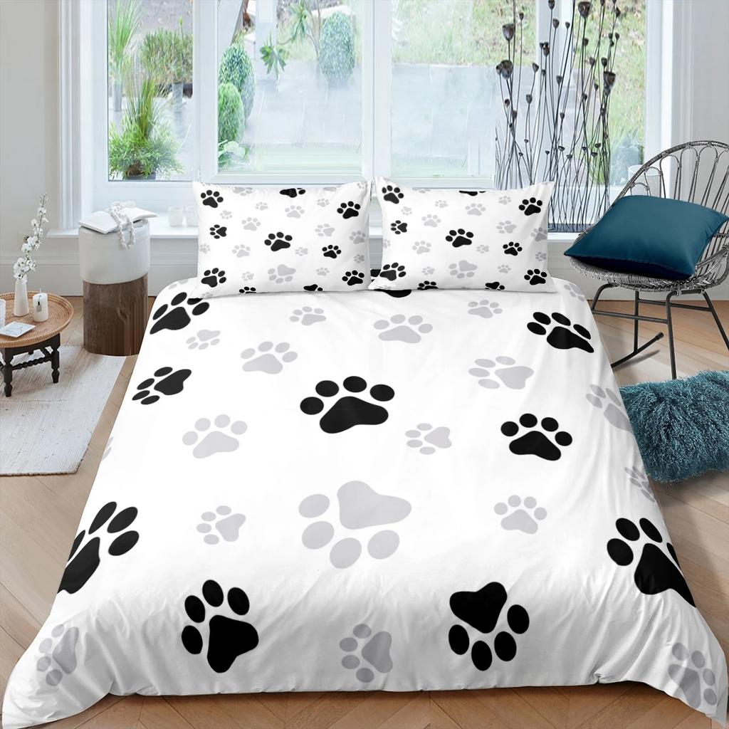 Home Living Luxury 3D Dog Paw Print Bedding Set Bone Duvet Cover Pillowcase Queen and King EU/US/AU/UK Size Comforter Bedding
