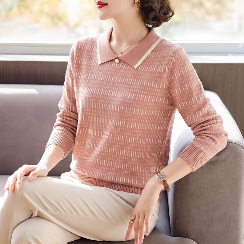 BAOLIANDUO Women s Striped Lapel Pullover Knit Top L