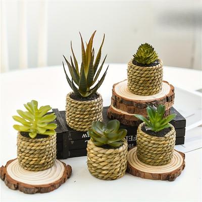 5PCS Artificial Potted Flowers, Simulated Succulent Plant Plastic Bouquets, Suitable for Indoor and Outdoor Home Decoration
