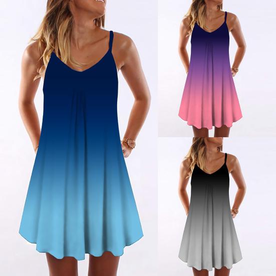 

Women Dress Tie-Dye Breathable Polyester Sleeveless Mini Dress for Daily Wear