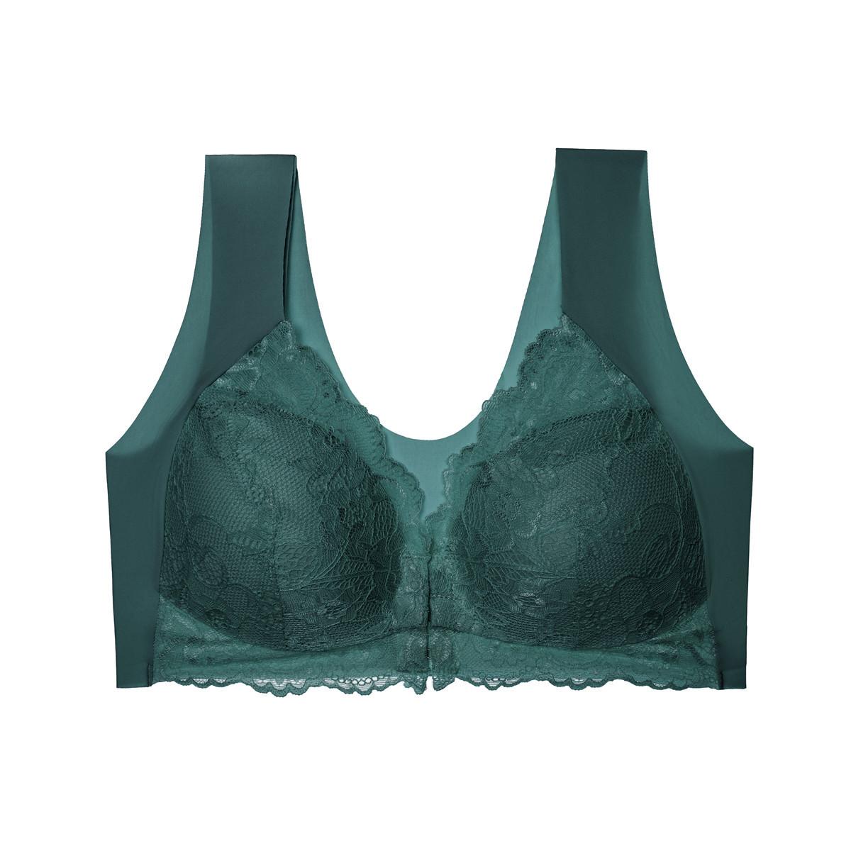 

Кружевной бюстгальтер большого размера с застежкой спереди, сексуальный, без косточек, бесшовный, с эффектом пуш-ап, красивое нижнее белье для спины 5XL темно-зеленого