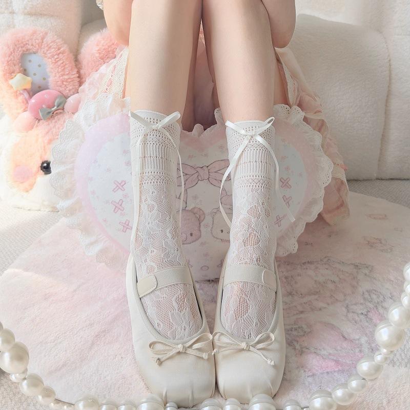 Lace Lace Bow Socks Women'S Spring Summer Thin Breathable Japanese Lolita Sweet Girl Jk Stacking Socks