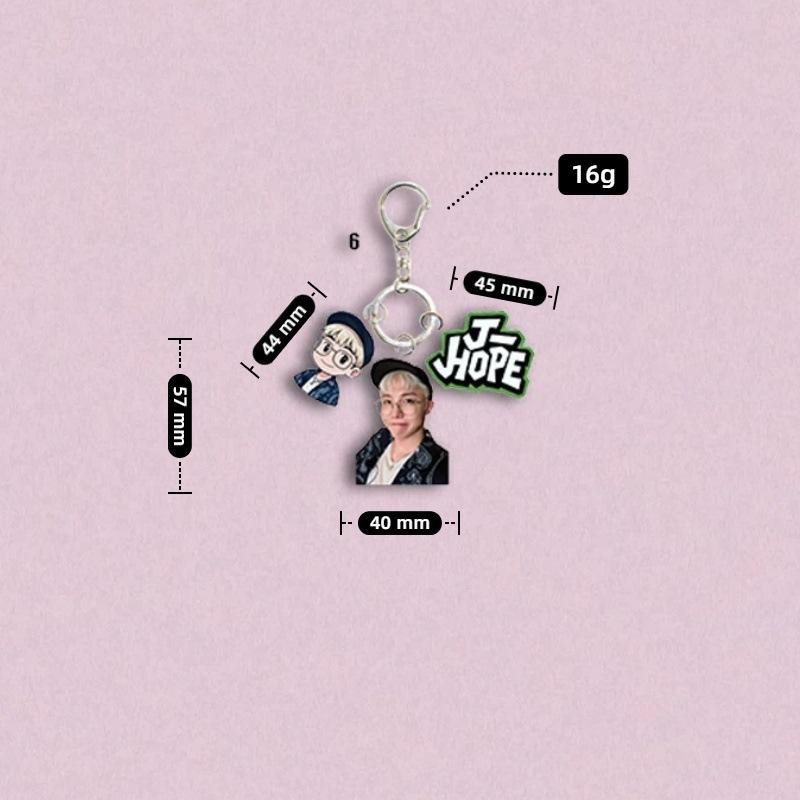 BTS Character+Cartoon Double Keychain, Member-themed Acrylic Keychain, Celebrity Merchandise Support Charm