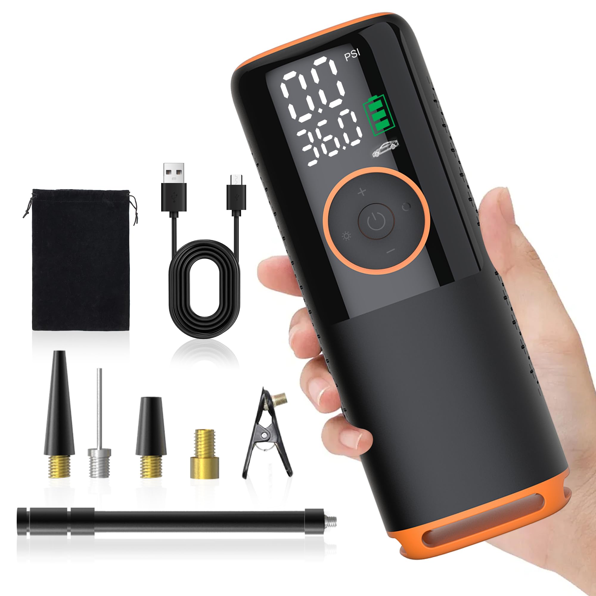 

Electric Tire Pump for and Cars Max Rechargeable Tire Air Pump for Compatible with and British and Inflatable Tube with Flashlight and Auto Bicycles, чёрный