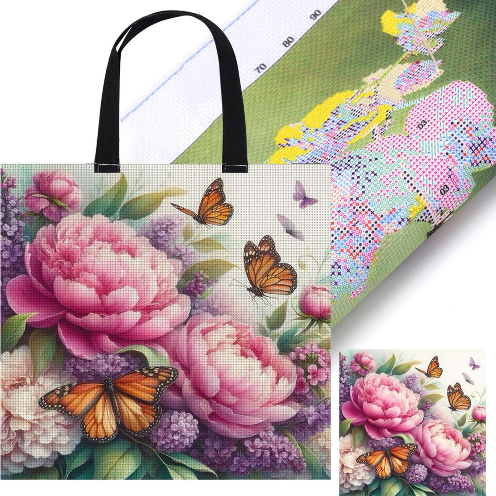 

11CT Butterfly Plants Tree Embroidery Kit Personalized Bag Cross Stitch Kit Canvas Bag DIY Sewing Project Bag Gift for Friends