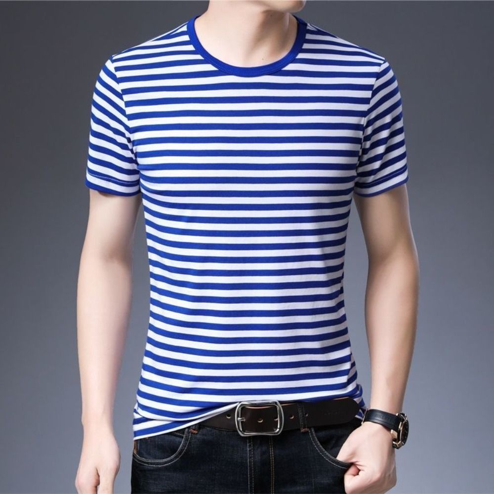 Sea Soul Shirt Oversized Stripe T-Shirt Crew Neck Man's Short Sleeved Top Breathable Summer