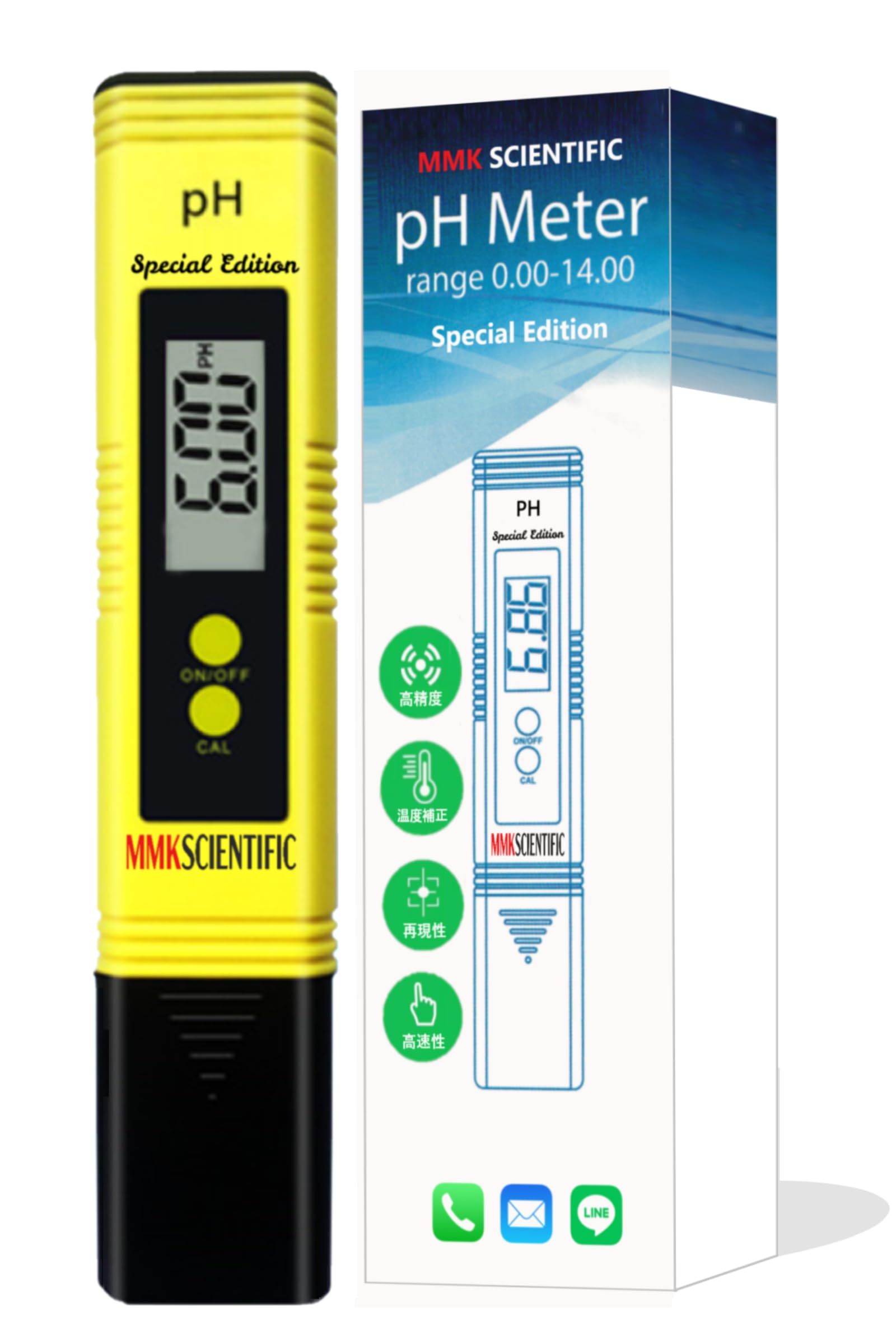 

MMK SCIENTIFIC [Made in Japan] pH Meter Special Edition - Ultra-fast, high-precision, 3-point automatic calibration (ATC), includes calibration soluti