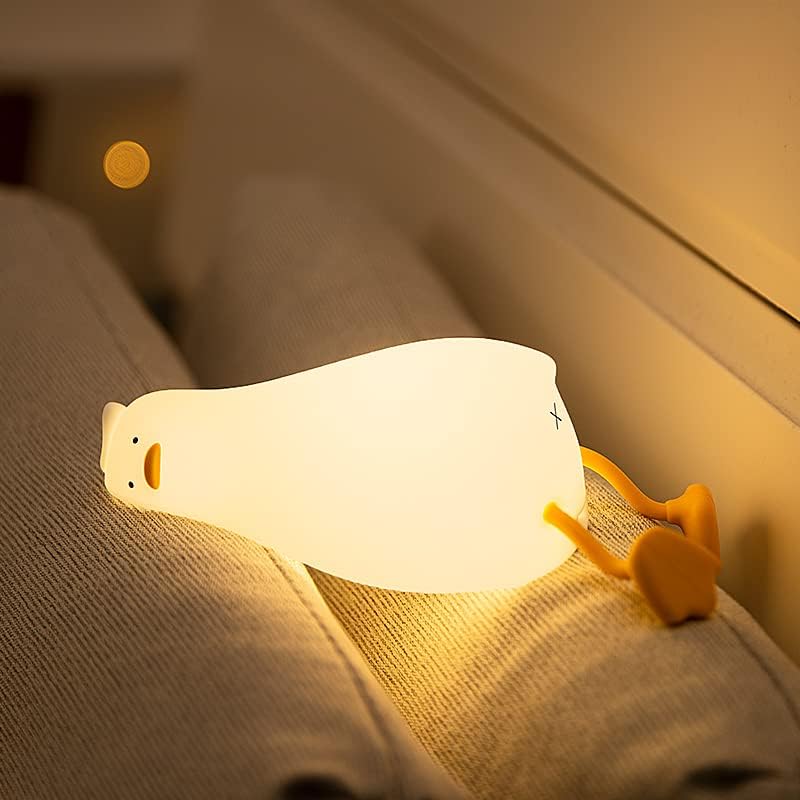 Lying Flat Duck Night Light, Cute Silicone Light Up Duck, 3 Level Dimmable Nursery Nightlight, LED Duck Lamp, Rechargeable Bedside Touch Lamp for